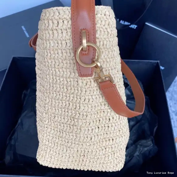 Tony Luxuries YSL Le raffia bag-20*25*16CM 37 leather-trimmed bucket 0526